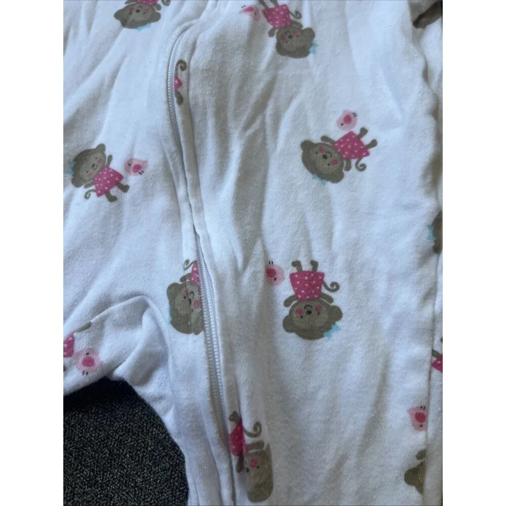 Child of Mine‎ by Carters Footed Sleeper Baby 0-3 Months White Monkey Pajamas